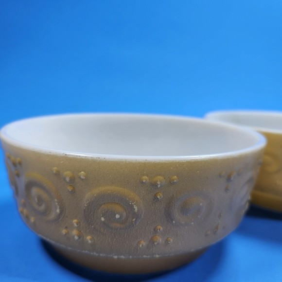 Vintage Milk Glass Mustard Yellow Bowls Embossed Swirl 5- inch Lot of 2 Retro - Picture 4 of 10